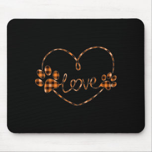 Black Orange Plaid Dog Paw Heart Love Halloween Mouse Pad