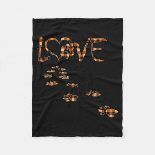 Black Orange Plaid Dog Paw Love Tracks Halloween Fleece Blanket