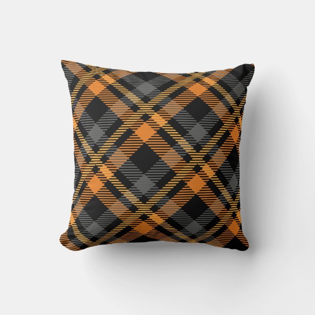 Black & Orange Plaid Throw Pillow (Front)