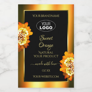 Black Orange Product Labels Blooming Roses Logo