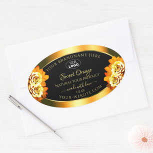 Black Orange Product Labels Blooming Roses Logo