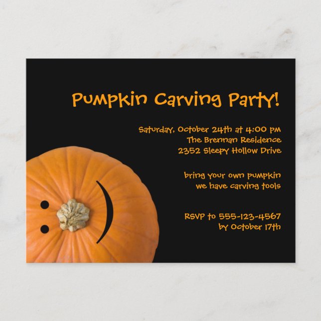 Black orange pumpkin Halloween party invitation (Front)