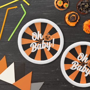 Black Orange Pumpkin Oh Baby Halloween Baby Shower Paper Plate
