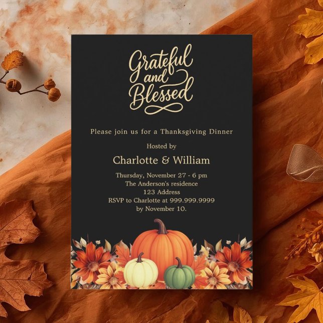 Black orange pumpkin Thanksgiving Dinner Invitation (Creator Uploaded)