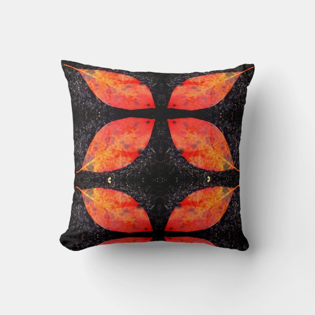 Black orange red fall leaves solid back cushion (Front)