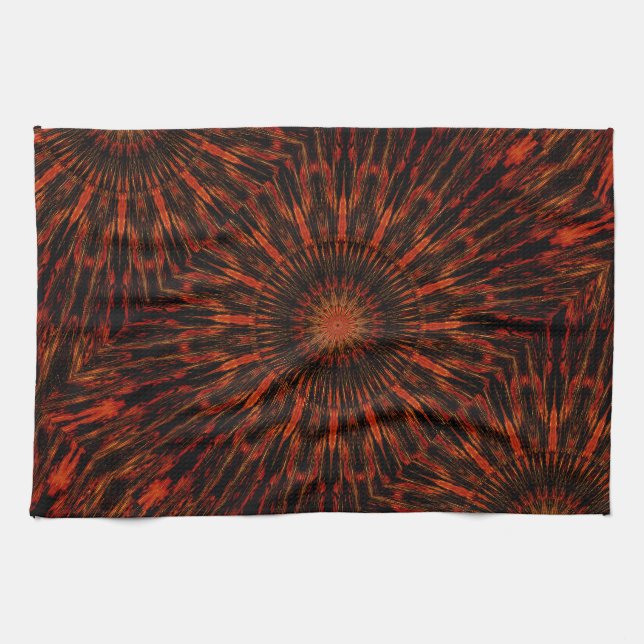 Black Orange Red Kaleidoscopic Design Tea Towel (Horizontal)