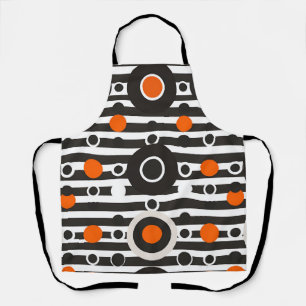Black Orange Retro Circle Stripe Apron