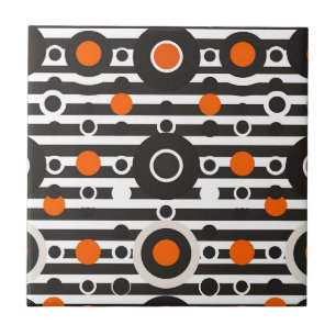 Black Orange Retro Circle Stripe Ceramic Tile