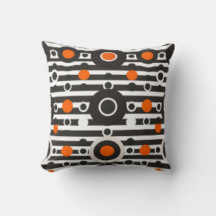 Black Orange Retro Circle Stripe Cushion