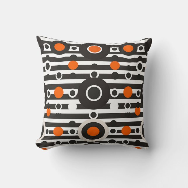 Black Orange Retro Circle Stripe Cushion (Front)