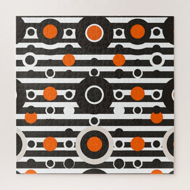 Black Orange Retro Circle Stripe Jigsaw Puzzle (Vertical)