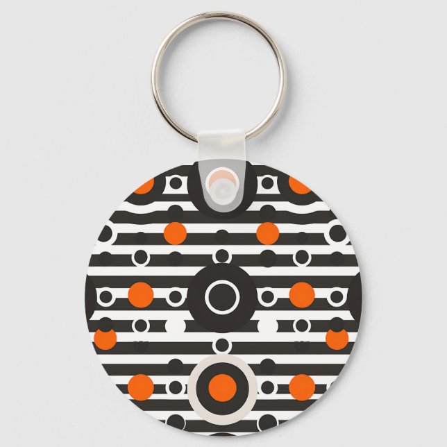 Black Orange Retro Circle Stripe Key Ring (Front)