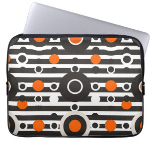 Black Orange Retro Circle Stripe Laptop Sleeve