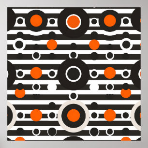 Black Orange Retro Circle Stripe Poster