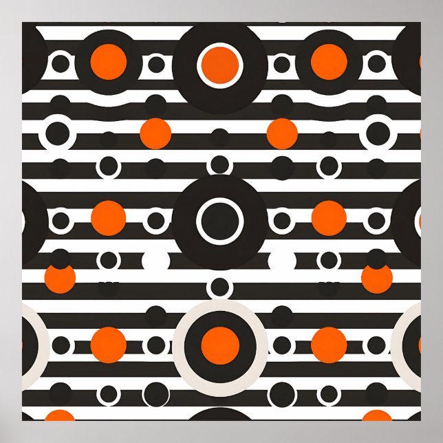 Black Orange Retro Circle Stripe Poster (Front)