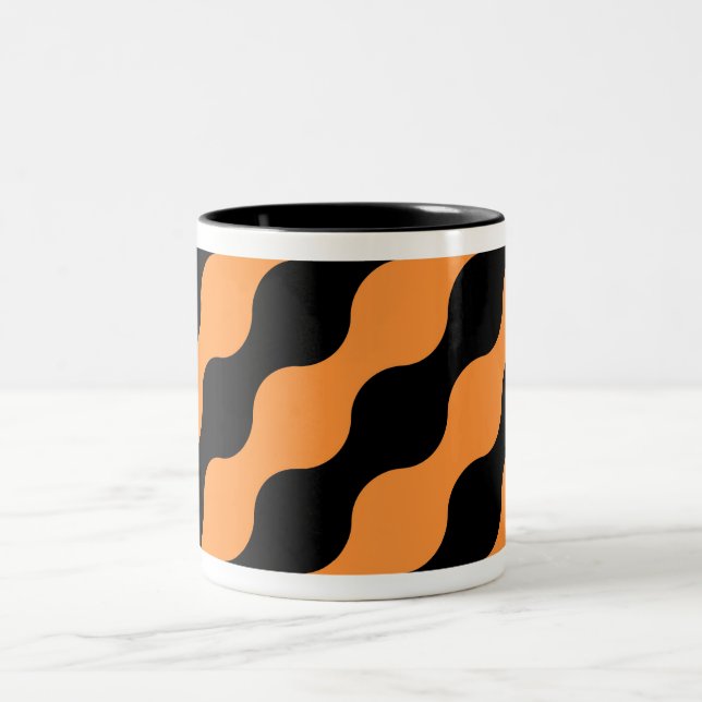 Black, Orange Retro Circles Art Pattern Mug (Center)