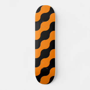 Black, Orange Retro Circles Art Pattern Skateboard