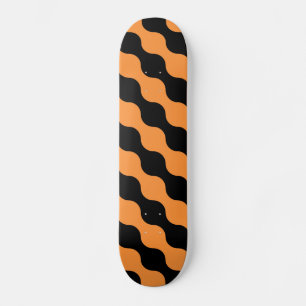 Black, Orange Retro Circles Art Pattern Skateboard