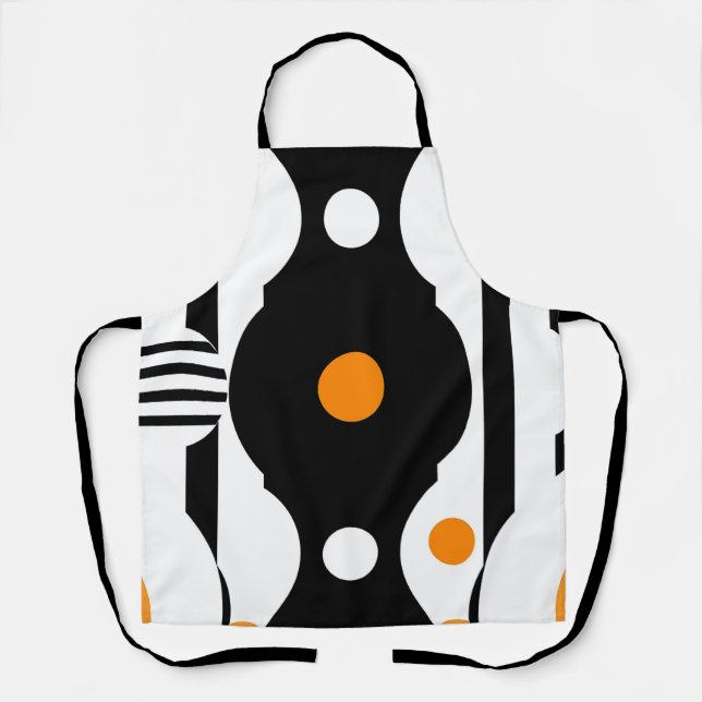 Black Orange Retro Mod Geometric Apron (Front)