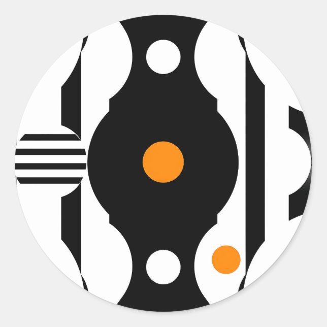 Black Orange Retro Mod Geometric Classic Round Sticker (Front)