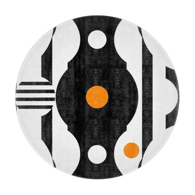 Black Orange Retro Mod Geometric Cutting Board (Front)