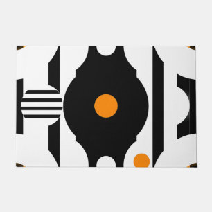 Black Orange Retro Mod Geometric Doormat