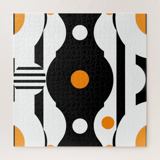 Black Orange Retro Mod Geometric Jigsaw Puzzle (Vertical)