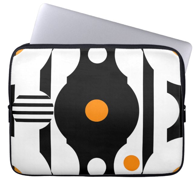 Black Orange Retro Mod Geometric Laptop Sleeve (Front)