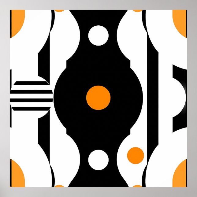 Black Orange Retro Mod Geometric Poster (Front)