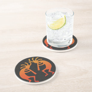 Black Orange Rustic Southwestern Design Kokopelli Coaster