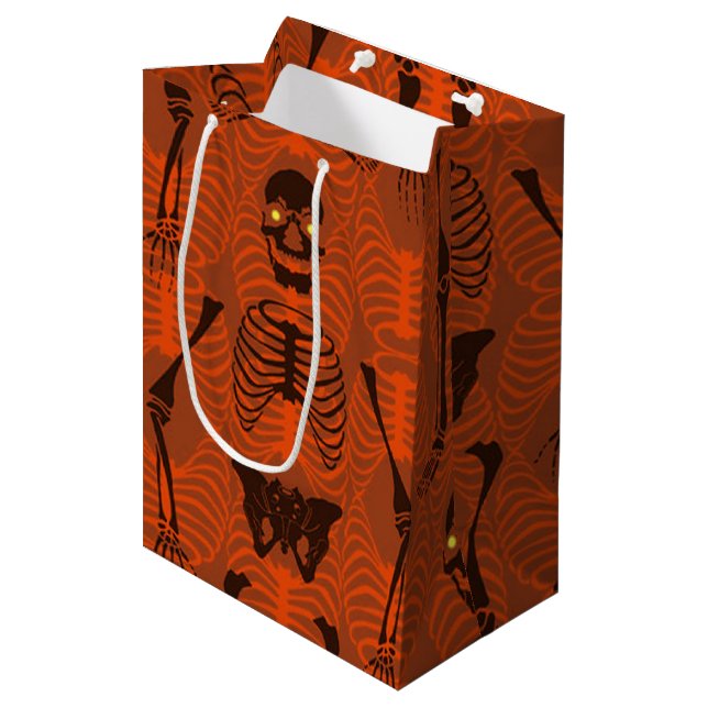 Black & Orange Skeletons Halloween Gift Bag (Front Angled)