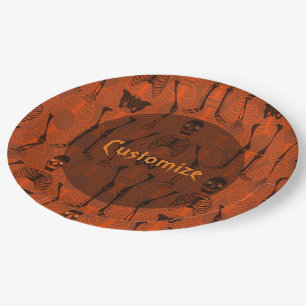 Black & Orange Skeletons Halloween Paper Plates