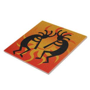 Black & Orange Southwest Design Tribal Sun Tile
