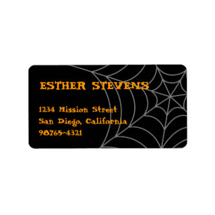 Black orange spider web Halloween return address Label