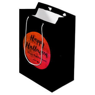 Black Orange Spooky Full Moon Happy Halloween Medium Gift Bag