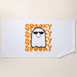 Black Orange Spooky Halloween Beach Towel