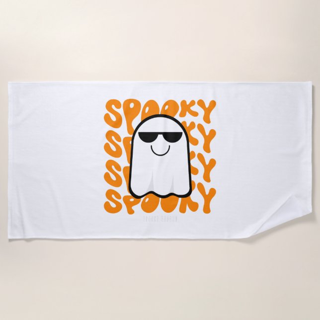 Black Orange Spooky Halloween Beach Towel (Front)
