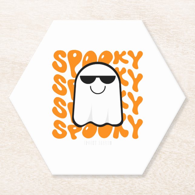 Black Orange Spooky Halloween Paper Coaster (Front)