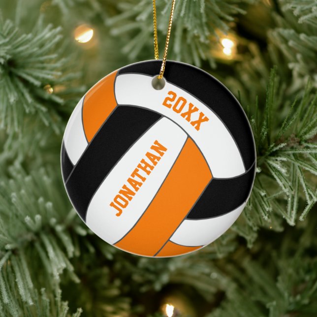 black orange sports team colours boys volleyball ceramic ornament (Tree)