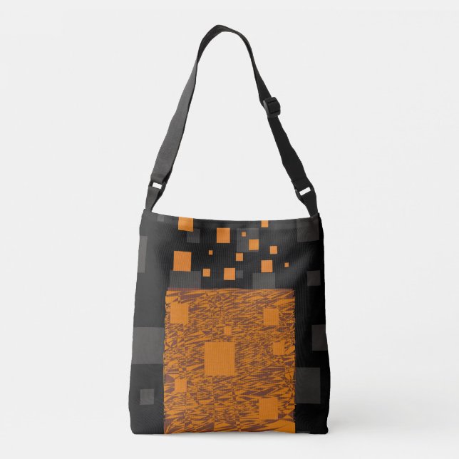 Black Orange Squares Float Mystery Brown Abstract  Crossbody Bag (Back)