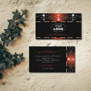 Black Orange Squiggles Sparkle Diamonds with Logo Business Card