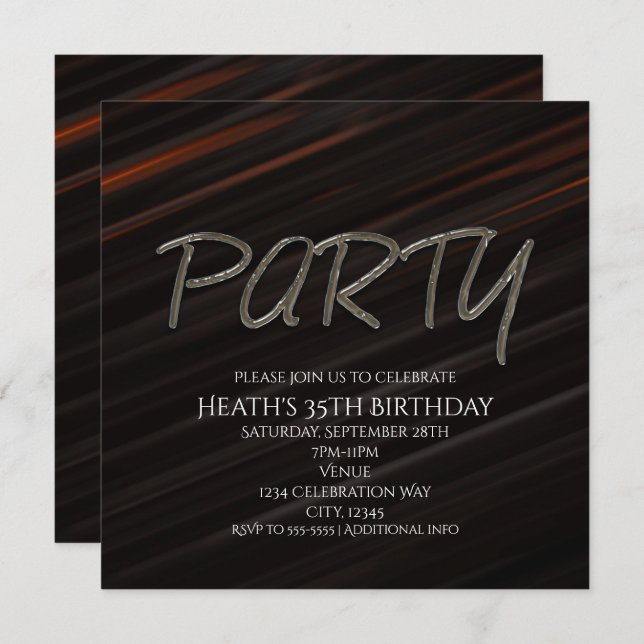 Black & Orange Streaks Birthday Party Invitation (Front/Back)