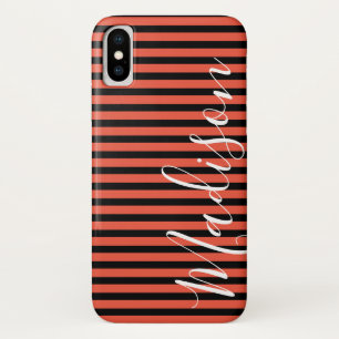Black Orange Stripe Halloween Personalised Name iPhone X Case