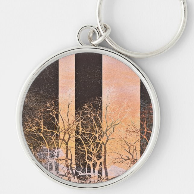 Black orange stripe trees branches digital art key ring (Front)