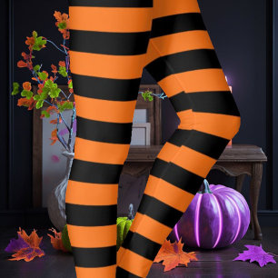 Black & Orange Striped Leggings