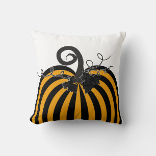 Black & Orange Striped Pumpkin Chic Autumn Fall  Cushion