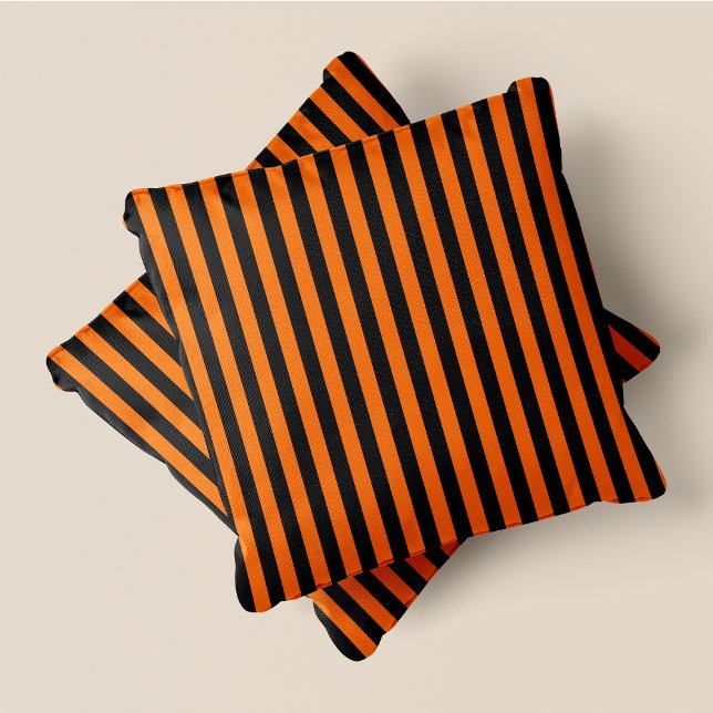 Black & Orange Stripes Cushion (Black & Orange Stripes Throw Pillow)