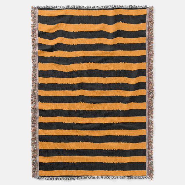 Black & Orange Stripes Throw Blanket (Front Vertical)