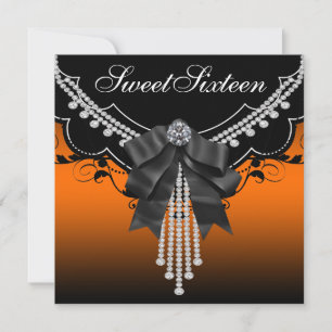 Black Orange Sweet Sixteen Party Invitations