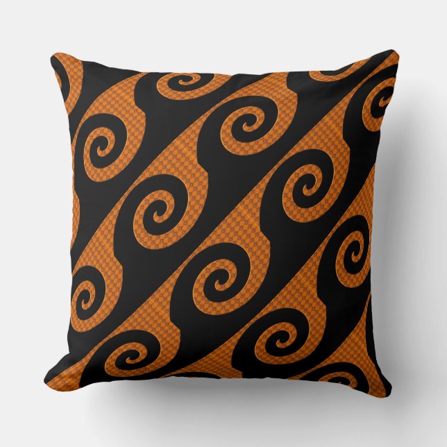 Black & Orange Swirl Pattern Throw Pillow (Front)